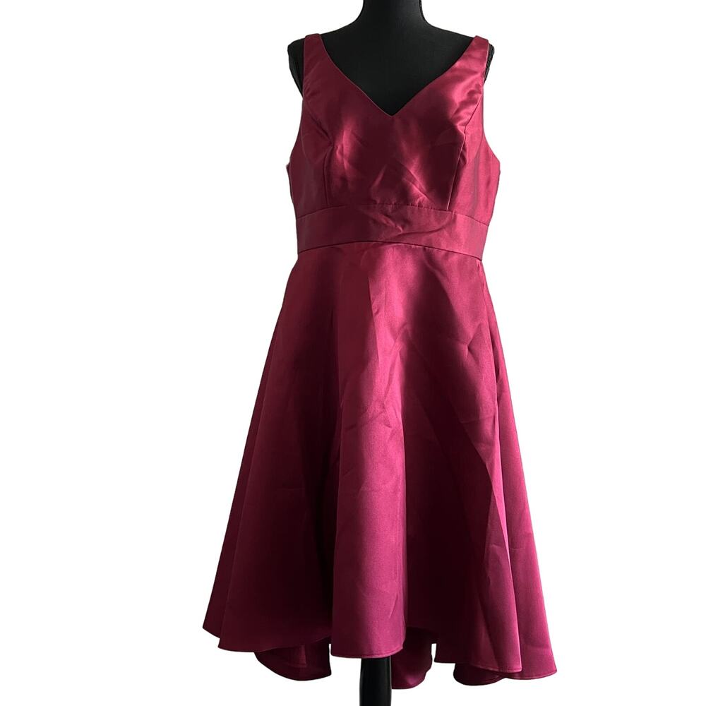 Alfred Sung Dress Size 16 Sateen Twill V-neck Hi Low Burgundy Bridesmaid